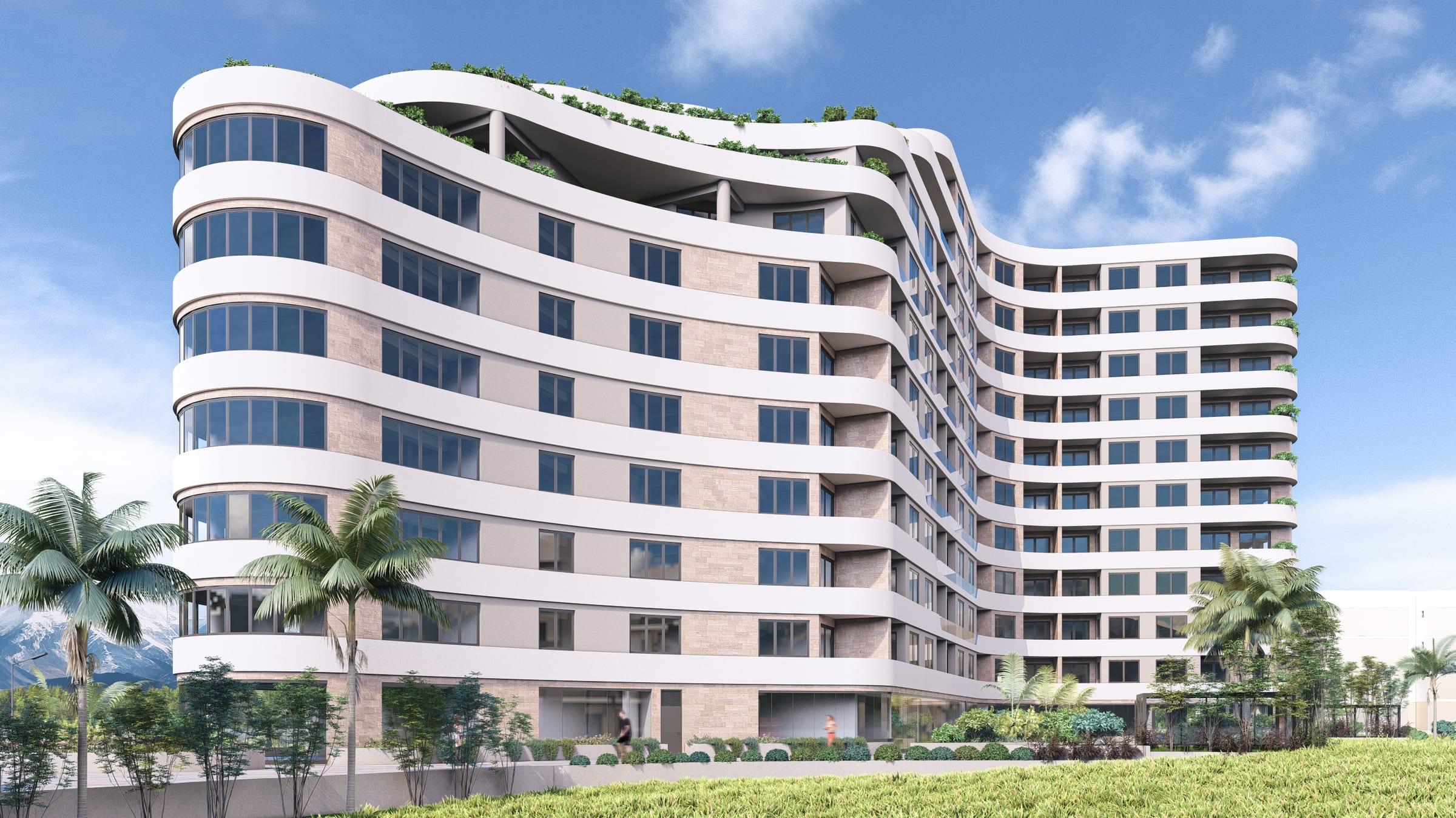 Terrazze Residences building exterior showing curved balconies