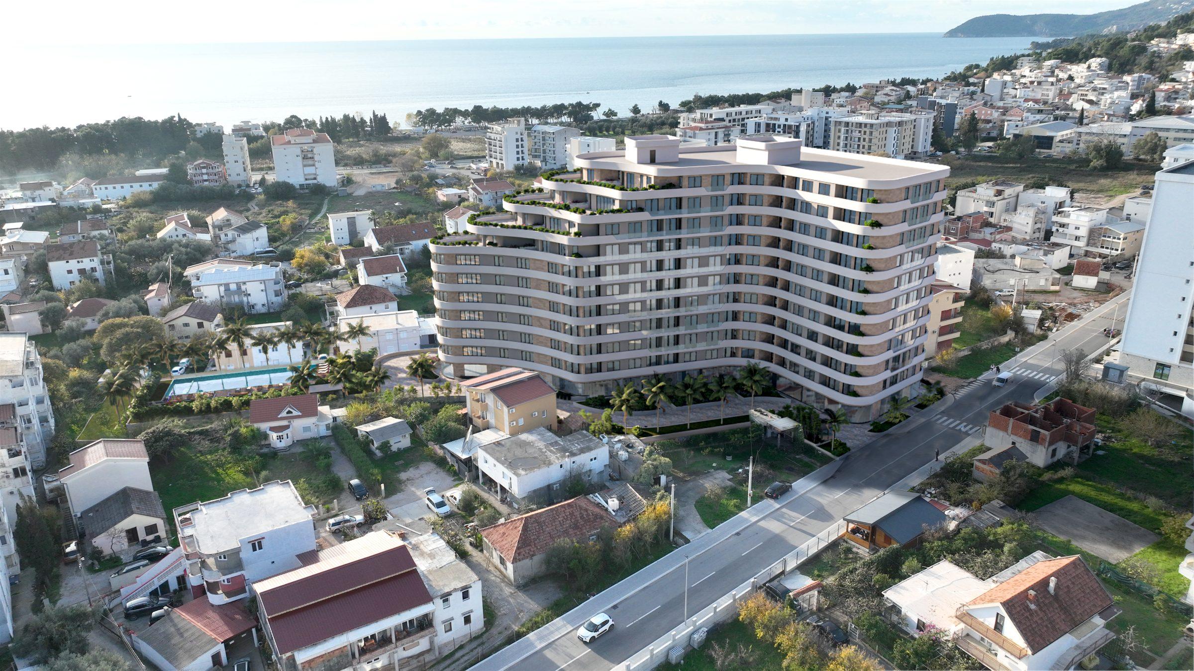 Aerial view of Terrazze Residences and Šušanj, Bar