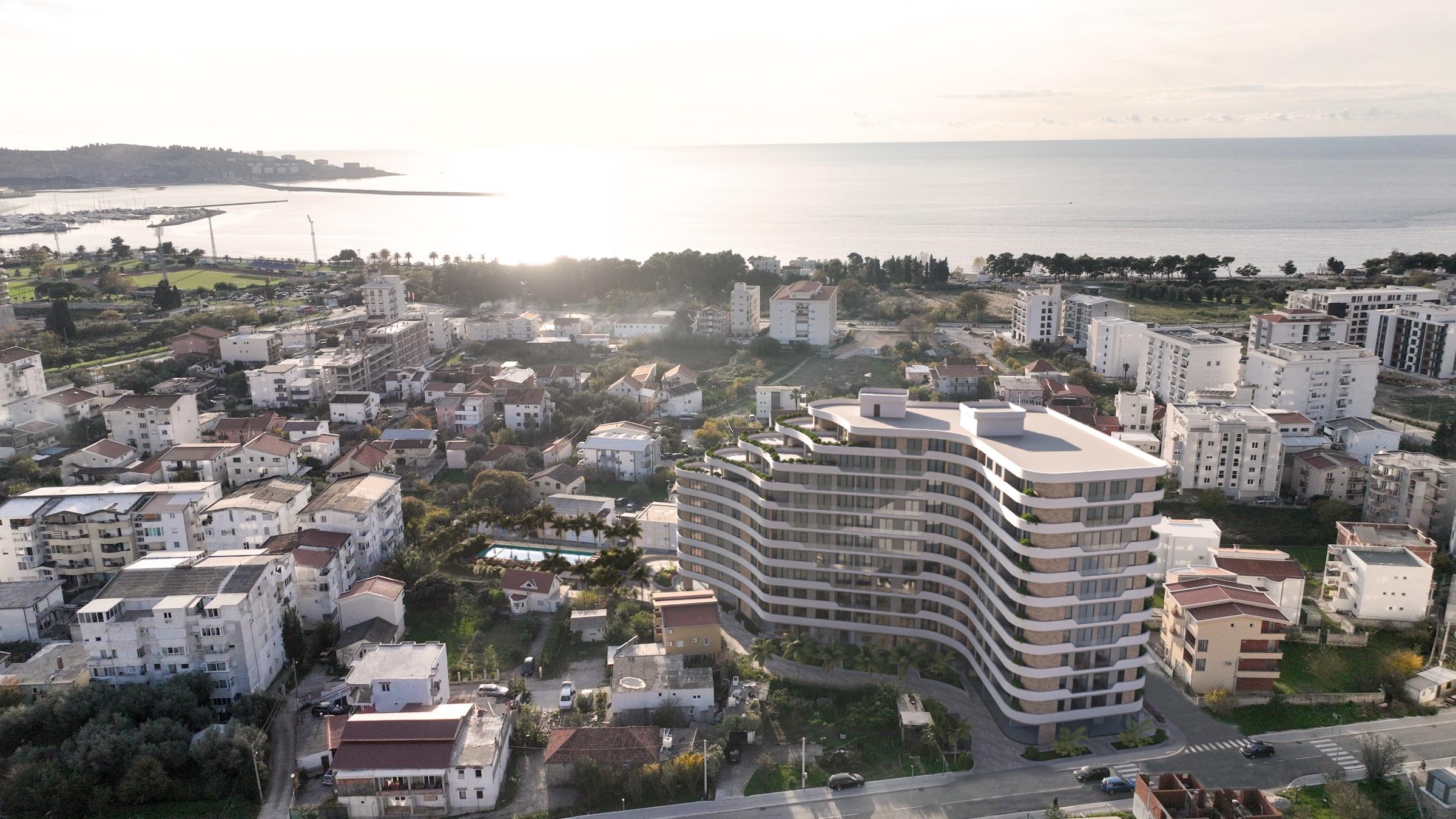 Aerial view of Terrazze Residences and the Bar coastline